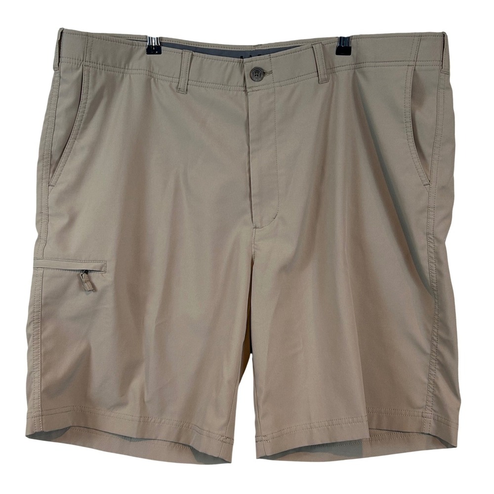 Haggar In Motion Mens Khaki Performance Short Size 44 Stretch Tech Side Zip Golf